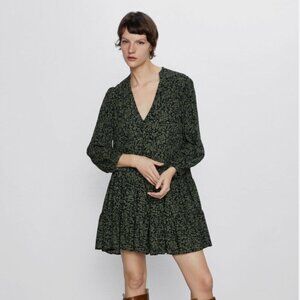 Zara Claris Green Black l print mini dress  XS